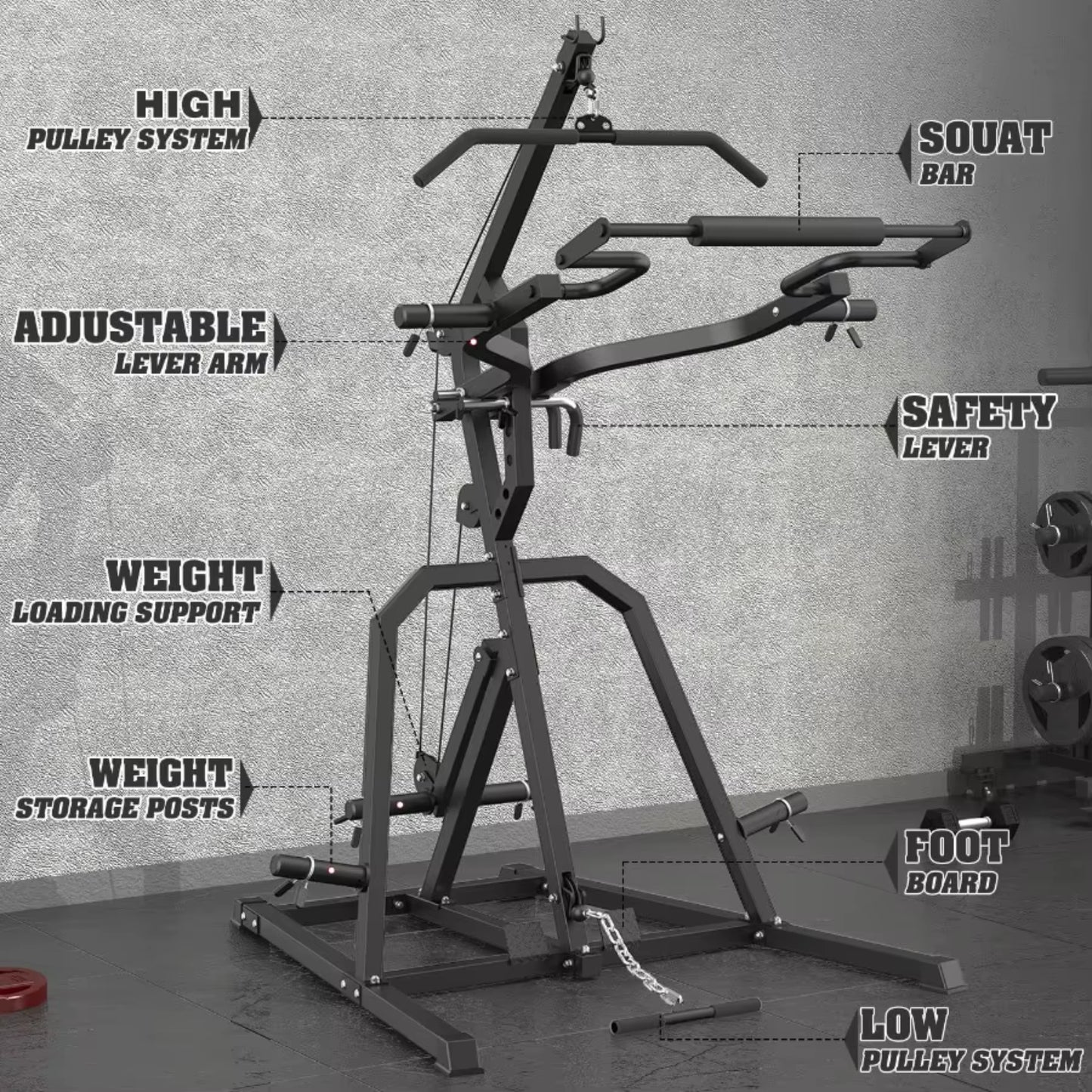 Leverage Gym Power Rack Squat Rack Lever Gym with Low Row Home Gym System Workout Station 2:1 Ratio (Without Weight Plates)