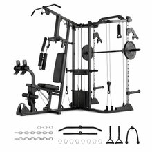 Smith Machine Power Cage, Multi-Function Home Gym System with Cable Crossover, 121LB Weight Stack
