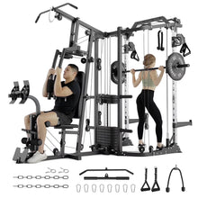 Smith Machine Power Cage, Multi-Function Home Gym System with Cable Crossover, 121LB Weight Stack