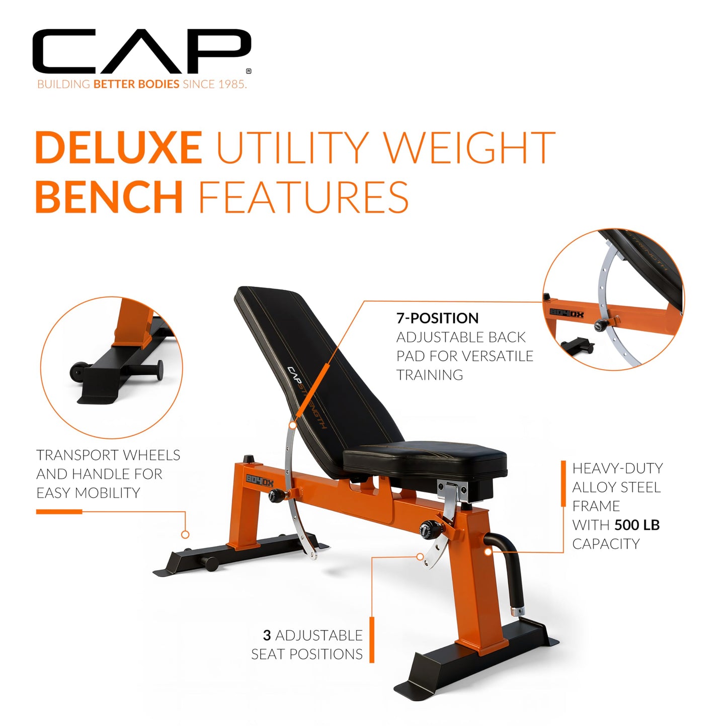 CAP Barbell Deluxe Utility Weight Bench, Red (FM-CS804DX-RD)