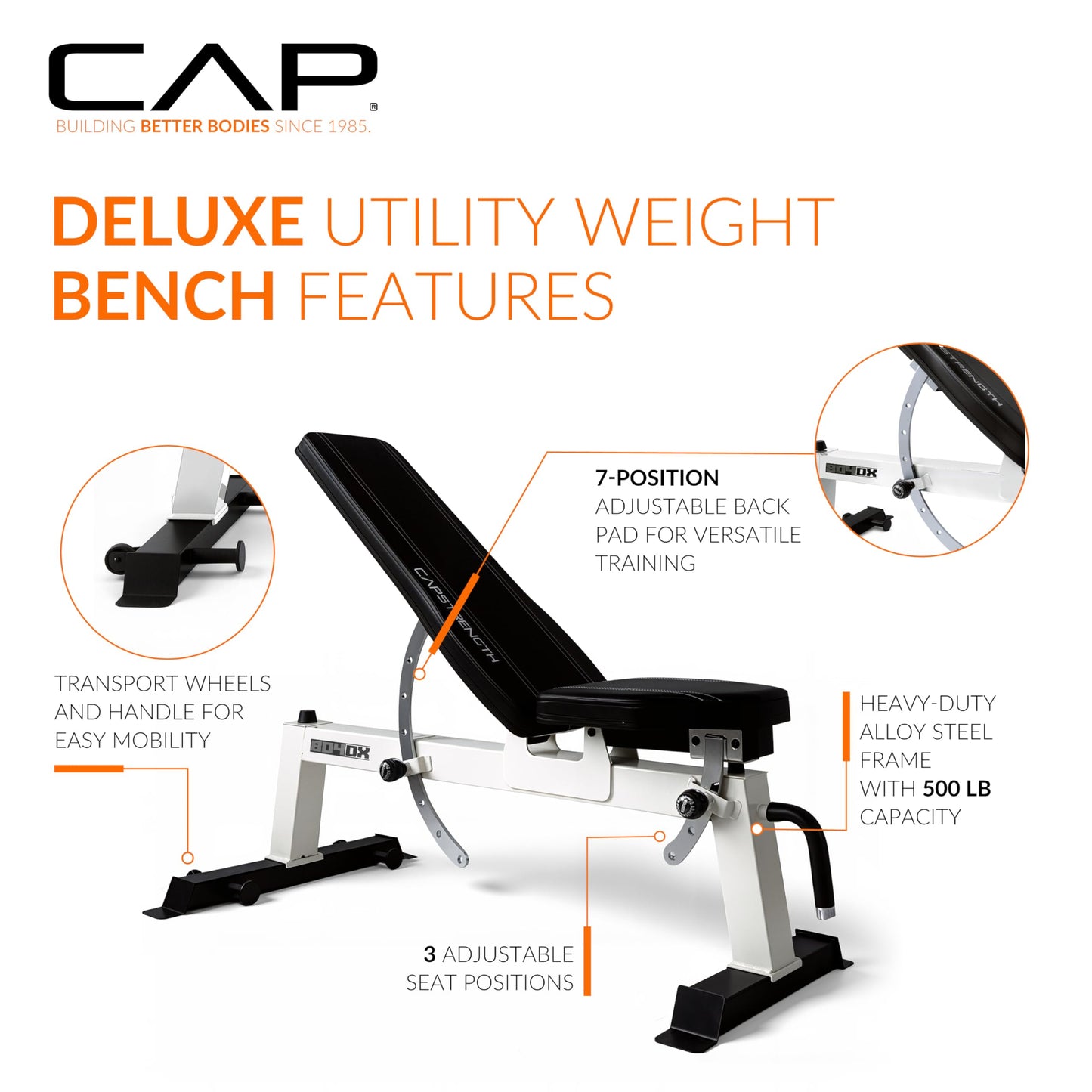 CAP Barbell Deluxe Utility Weight Bench, Red (FM-CS804DX-RD)