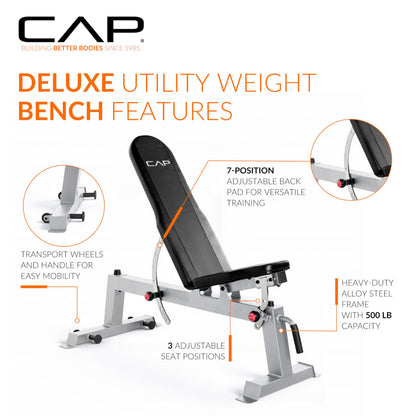 CAP Barbell Deluxe Utility Weight Bench, Red (FM-CS804DX-RD)