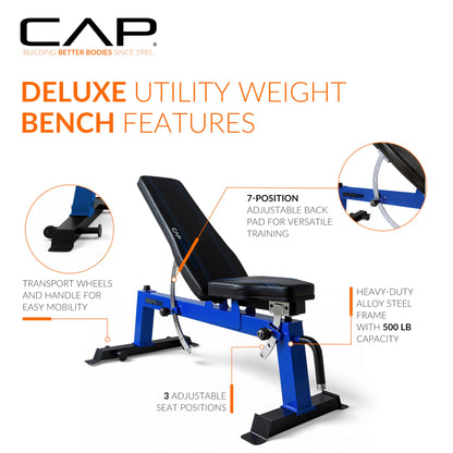 CAP Barbell Deluxe Utility Weight Bench, Red (FM-CS804DX-RD)