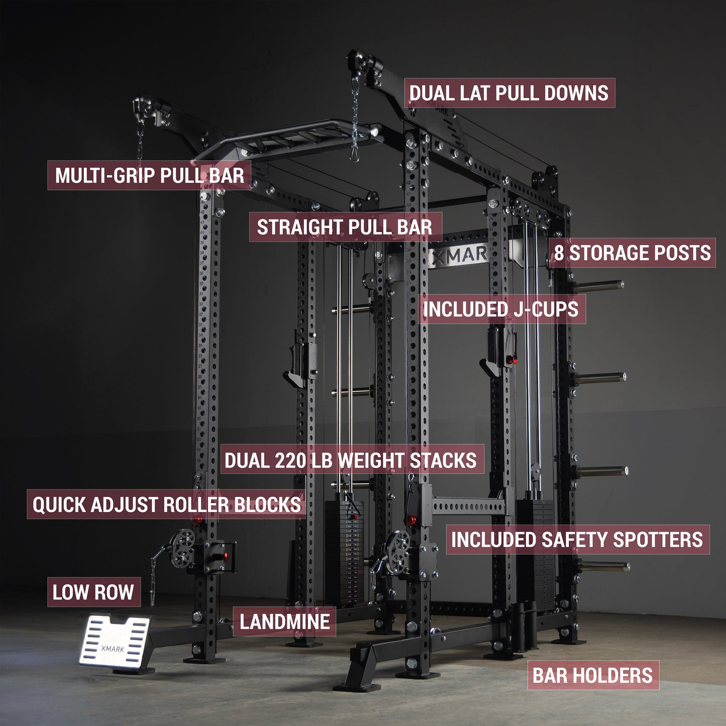 Commercial Power Rack Cable Machine, 440 lbs Total Stack Weight