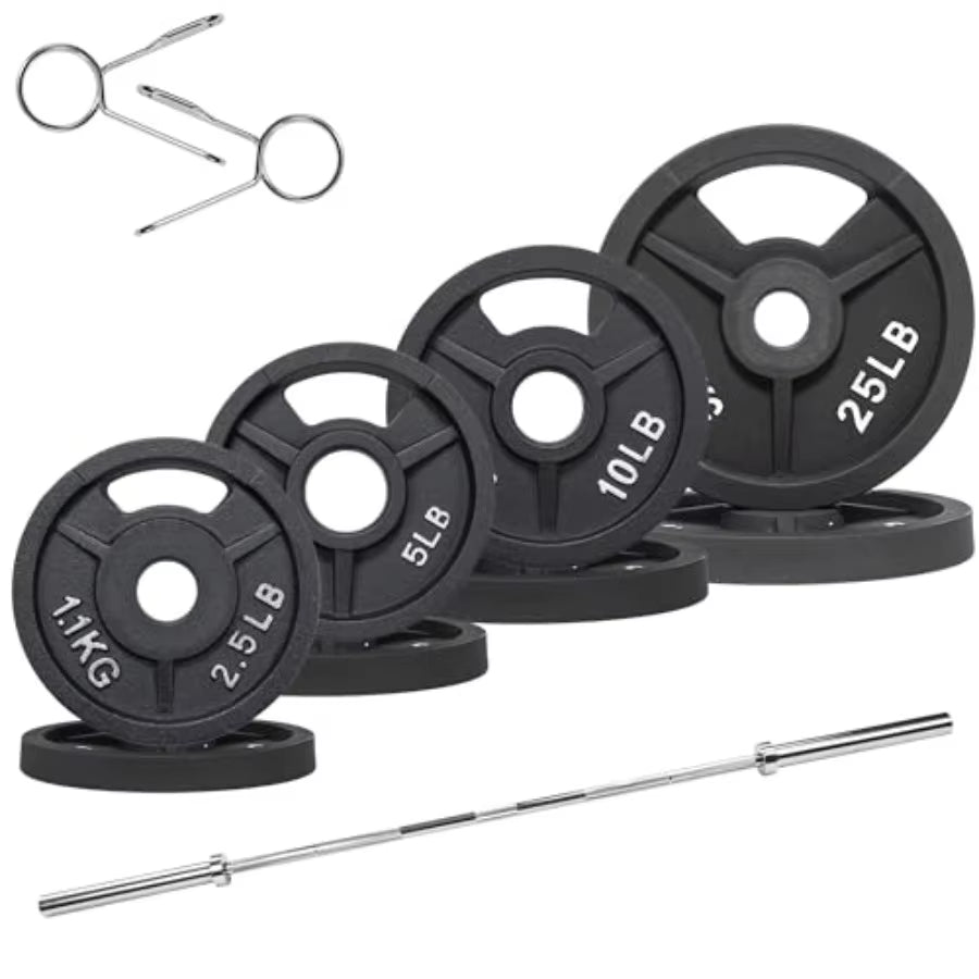 Cast Iron 2Inch Weight Plates Including 6FT Barbell Bar and Safely Locks Barbell Set 85 Lbs Plates + 6 FT Barbell Bar Multipl