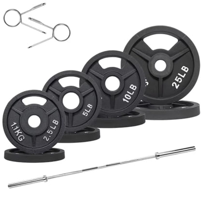 Cast Iron 2Inch Weight Plates Including 6FT Barbell Bar and Safely Locks Barbell Set 85 Lbs Plates + 6 FT Barbell Bar Multipl