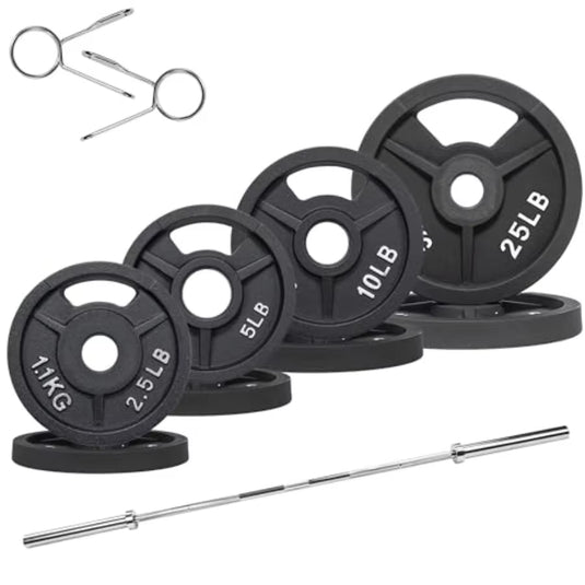 Cast Iron 2Inch Weight Plates Including 6FT Barbell Bar and Safely Locks Barbell Set 85 Lbs Plates + 6 FT Barbell Bar Multipl