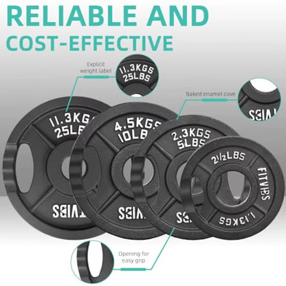 Cast Iron 2Inch Weight Plates Including 6FT Barbell Bar and Safely Locks Barbell Set 85 Lbs Plates + 6 FT Barbell Bar Multipl
